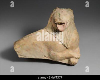 Art inspired by Fragment of a limestone funerary stele with a recumbent lion, Cypro-Classical, late 5th or 4th century B.C., Cypriot, Limestone, Overall: 13 1/2 x 5 1/4 x 15 in. (34.3 x 13.3 x 38.1 cm), Stone Sculpture, The lion is recumbent to the right, the front paws crossed, Classic works modernized by Artotop with a splash of modernity. Shapes, color and value, eye-catching visual impact on art. Emotions through freedom of artworks in a contemporary way. A timeless message pursuing a wildly creative new direction. Artists turning to the digital medium and creating the Artotop NFT Stock Photo