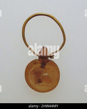 Art inspired by Gold hoop with glass pendant stamped disk, Late Imperial, late 4th–5th century A.D., Roman, Gold, glass; stamped, Other (Pendant): 7/8 x 11/16 x 1/8 in. (2.2 x 1.7 x 0.4 cm), Pendant: Translucent brownish yellow. Circular disk with rounded edge and flat underside; at, Classic works modernized by Artotop with a splash of modernity. Shapes, color and value, eye-catching visual impact on art. Emotions through freedom of artworks in a contemporary way. A timeless message pursuing a wildly creative new direction. Artists turning to the digital medium and creating the Artotop NFT Stock Photo