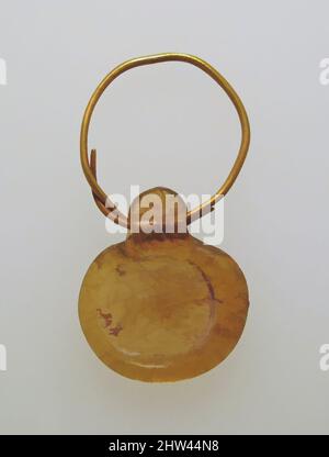 Art inspired by Gold hoop with glass pendant stamped disk, Late Imperial, late 4th–5th century A.D., Roman, Gold, glass; stamped, Other (Pendant): 1 1/16 x 7/8 x 3/16 in. (2.7 x 2.2 x 0.5 cm), Pendant: Translucent greenish yellow. Oval disk with rounded edge and slightly uneven, flat, Classic works modernized by Artotop with a splash of modernity. Shapes, color and value, eye-catching visual impact on art. Emotions through freedom of artworks in a contemporary way. A timeless message pursuing a wildly creative new direction. Artists turning to the digital medium and creating the Artotop NFT Stock Photo