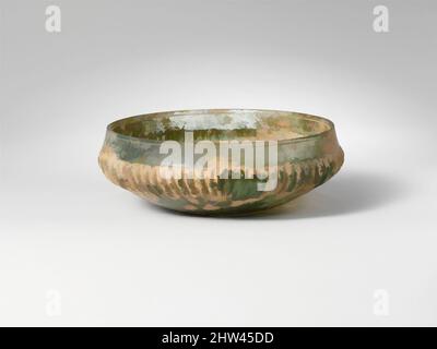 Art inspired by Glass ribbed bowl, Early Imperial, late 1st century B.C.–mid 1st century A.D., Roman, Glass; cast, tooled, and cut, 1 13/16in. (4.6cm), Glass, Translucent blue green. Vertical rim with rounded top edge; plain band sloping obliquely outward around top of sides, then, Classic works modernized by Artotop with a splash of modernity. Shapes, color and value, eye-catching visual impact on art. Emotions through freedom of artworks in a contemporary way. A timeless message pursuing a wildly creative new direction. Artists turning to the digital medium and creating the Artotop NFT Stock Photo