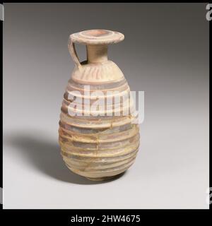 Art inspired by Terracotta alabastron (perfume vase), Archaic, late 7th–early 6th century B.C., Etruscan, Terracotta, H.: 2 7/8 in. (7.3 cm), Vases, The alabastron is noteworthy for its horizontal rills. It probably represents an Etruscan adaptation of Corinthian alabastra with painted, Classic works modernized by Artotop with a splash of modernity. Shapes, color and value, eye-catching visual impact on art. Emotions through freedom of artworks in a contemporary way. A timeless message pursuing a wildly creative new direction. Artists turning to the digital medium and creating the Artotop NFT Stock Photo