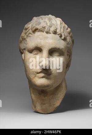 Art inspired by Marble head of a Hellenistic ruler, Imperial, 1st–2nd century A.D., Roman, Marble, H. 14 9/16 in. (37 cm.), Stone Sculpture, Copy or adaptation of a Greek portrait of the early 3rd century B.C. The flat fillet worn by this young man is an insignium of kingship. He has, Classic works modernized by Artotop with a splash of modernity. Shapes, color and value, eye-catching visual impact on art. Emotions through freedom of artworks in a contemporary way. A timeless message pursuing a wildly creative new direction. Artists turning to the digital medium and creating the Artotop NFT Stock Photo
