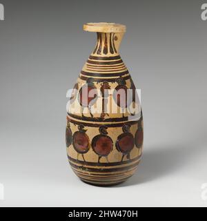 Art inspired by Terracotta alabastron (perfume vase), Middle Corinthian, ca. 590–570 B.C., Greek, Corinthian, Terracotta; black-figure, H.: 8 3/8 in. (21.3 cm), Vases, Two friezes of hoplites to right, Classic works modernized by Artotop with a splash of modernity. Shapes, color and value, eye-catching visual impact on art. Emotions through freedom of artworks in a contemporary way. A timeless message pursuing a wildly creative new direction. Artists turning to the digital medium and creating the Artotop NFT Stock Photo
