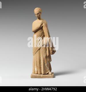 Art inspired by Terracotta statuette of a draped woman, Hellenistic, early 3rd century B.C., Greek, Attic, Terracotta, H.: 7 1/8 in. (18.1 cm), Terracottas, The variety among terracotta statuettes of draped ladies occurs principally in their hairdos and in the fall of their draperies, Classic works modernized by Artotop with a splash of modernity. Shapes, color and value, eye-catching visual impact on art. Emotions through freedom of artworks in a contemporary way. A timeless message pursuing a wildly creative new direction. Artists turning to the digital medium and creating the Artotop NFT Stock Photo