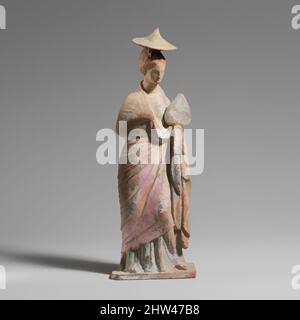 Art inspired by Terracotta statuette of a draped, standing woman, Hellenistic, 3rd century B.C., Greek, Boeotian, Terracotta, H. 8 11/16 in. (22.1 cm), Terracottas, Much of the polychromy, which was added after firing, is beautifully preserved. The mantle has pink dye and Egyptian blue, Classic works modernized by Artotop with a splash of modernity. Shapes, color and value, eye-catching visual impact on art. Emotions through freedom of artworks in a contemporary way. A timeless message pursuing a wildly creative new direction. Artists turning to the digital medium and creating the Artotop NFT Stock Photo