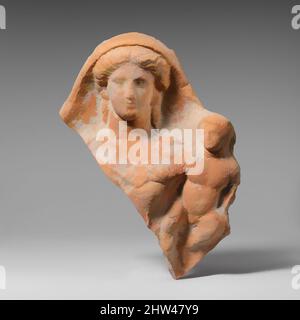 Art inspired by Fragment of a terracotta relief of a woman and child, Classical, mid-4th century B.C., Greek, South Italian, Tarentine, Terracotta, 6 1/2 x 4 3/4 in. (16.51 x 12.07 cm), Terracottas, This fragment very likely belongs to a typical Tarentine relief showing a reclining, Classic works modernized by Artotop with a splash of modernity. Shapes, color and value, eye-catching visual impact on art. Emotions through freedom of artworks in a contemporary way. A timeless message pursuing a wildly creative new direction. Artists turning to the digital medium and creating the Artotop NFT Stock Photo