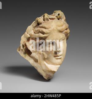 Art inspired by Marble head of a young woman, perhaps a muse, Hellenistic period, 3rd–2nd century B.C., Greek, Marble, H. 6 3/8 in. (16.2 cm), Stone Sculpture, The young girl wears a wreath and rests her head on her right hand. The head may come from a statuette of a Muse, one of the, Classic works modernized by Artotop with a splash of modernity. Shapes, color and value, eye-catching visual impact on art. Emotions through freedom of artworks in a contemporary way. A timeless message pursuing a wildly creative new direction. Artists turning to the digital medium and creating the Artotop NFT Stock Photo