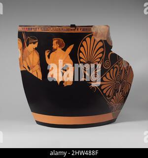 Art inspired by Two fragments of a terracotta skyphos (deep drinking cup), Classical, ca. 420–400 B.C., Greek, South Italian, Lucanian, Terracotta; red-figure, H. 11 1/2 in. (29.2 cm), Vases, The punishment of Marsyas. Incomplete though it is, this beautiful work illustrates the South, Classic works modernized by Artotop with a splash of modernity. Shapes, color and value, eye-catching visual impact on art. Emotions through freedom of artworks in a contemporary way. A timeless message pursuing a wildly creative new direction. Artists turning to the digital medium and creating the Artotop NFT Stock Photo