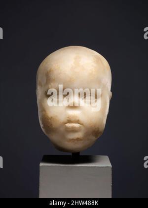 Art inspired by Marble head of a baby, Early Imperial, Augustan, 1st century B.C.–1st century A.D., Roman, Marble, 3 7/8 × 2 3/4 × 3 3/4 in. (9.8 × 7 × 9.5 cm), Stone Sculpture, Portraits of small children are not uncommon in Greek and Roman art. Here, however, the subject is not a, Classic works modernized by Artotop with a splash of modernity. Shapes, color and value, eye-catching visual impact on art. Emotions through freedom of artworks in a contemporary way. A timeless message pursuing a wildly creative new direction. Artists turning to the digital medium and creating the Artotop NFT Stock Photo