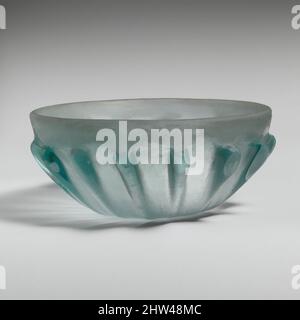 Art inspired by Glass ribbed bowl, Early Imperial, Augustan or Julio-Claudian, late 1st century B.C.–mid-1st century A.D., Roman, Glass; cast and tooled, H.: 2 in. (5.1 cm), Glass, Translucent blue green., Plain rounded rim; sides curving in to slightly uneven, flat bottom., On, Classic works modernized by Artotop with a splash of modernity. Shapes, color and value, eye-catching visual impact on art. Emotions through freedom of artworks in a contemporary way. A timeless message pursuing a wildly creative new direction. Artists turning to the digital medium and creating the Artotop NFT Stock Photo