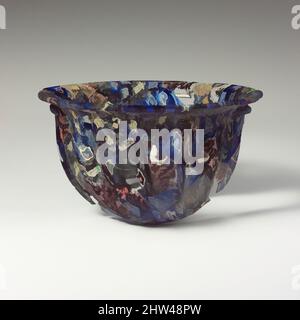 Art inspired by Ribbed mosaic glass bowl, Early Imperial, late 1st century B.C.–early 1st century A.D., Roman, probably Italian, Glass; cast and tooled, 4 1/16in. (10.3cm), Glass, Translucent cobalt blue and purple, and opaque white., Outsplayed horizontal rim, with thick, uneven, Classic works modernized by Artotop with a splash of modernity. Shapes, color and value, eye-catching visual impact on art. Emotions through freedom of artworks in a contemporary way. A timeless message pursuing a wildly creative new direction. Artists turning to the digital medium and creating the Artotop NFT Stock Photo