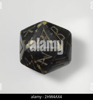 Art inspired by Greenstone polyhedron inscribed with letters of the Greek alphabet, Late Hellenistic, 2nd–1st century B.C., Greek, Greenstone, Width (point to point greatest width): 3 3/8 in., 22.9oz. (8.6 cm, 647.9g), Miscellaneous-Stone, The polyhedron has 20 sides, each inscribed, Classic works modernized by Artotop with a splash of modernity. Shapes, color and value, eye-catching visual impact on art. Emotions through freedom of artworks in a contemporary way. A timeless message pursuing a wildly creative new direction. Artists turning to the digital medium and creating the Artotop NFT Stock Photo