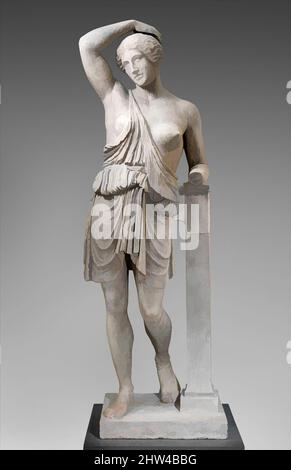 Art inspired by Marble statue of a wounded Amazon, Imperial, 1st–2nd century A.D., Roman, Marble, H. 203.84 cm (80 1/4 in.), Stone Sculpture, Lower legs and feet have been restored with casts taken from copies in Berlin and Copenhagen. Most of right arm, lower part of pillar, and, Classic works modernized by Artotop with a splash of modernity. Shapes, color and value, eye-catching visual impact on art. Emotions through freedom of artworks in a contemporary way. A timeless message pursuing a wildly creative new direction. Artists turning to the digital medium and creating the Artotop NFT Stock Photo