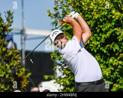 Orlando, FL, USA. 3rd Mar, 2022. Jon Rahm of Spain on the 9th tee during first round golf action of the Arnold Palmer Invitational presented by Mastercard held at Arnold Palmer's Bay Hill Club & Lodge in Orlando, Fl. Romeo T Guzman/CSM/Alamy Live News Stock Photo
