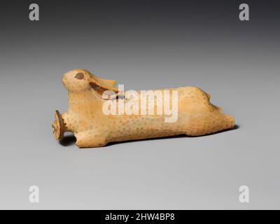 Art inspired by Terracotta alabastron (perfume vase) in the shape of a hare, Archaic, ca. 600–550 B.C., Etruscan, Etrusco-Corinthian, Terracotta, H. 2 3/4 in. (6.9 cm), Vases, In the form of a dead hare, Classic works modernized by Artotop with a splash of modernity. Shapes, color and value, eye-catching visual impact on art. Emotions through freedom of artworks in a contemporary way. A timeless message pursuing a wildly creative new direction. Artists turning to the digital medium and creating the Artotop NFT Stock Photo