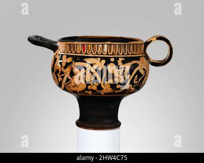 Art inspired by Terracotta skyphos (deep drinking cup), Hellenistic, ca. 325–300 B.C., Etruscan, Terracotta; red-figure, H. 3 1/4 in. (8.3 cm), Vases, Obverse, dove amid floral; reverse, floral, Classic works modernized by Artotop with a splash of modernity. Shapes, color and value, eye-catching visual impact on art. Emotions through freedom of artworks in a contemporary way. A timeless message pursuing a wildly creative new direction. Artists turning to the digital medium and creating the Artotop NFT Stock Photo