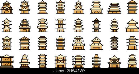 Pagoda icons set outline vector. Asian temple. Roof building Stock Vector