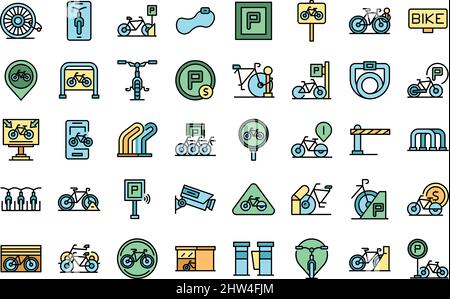 Bicycle parking icons set outline vector. Bike park. Rent cycle Stock Vector