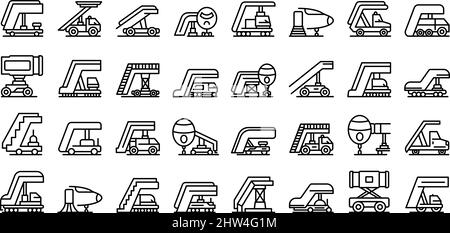 Airplane stairs icons set outline vector. Aerobridge engine. Plane stairs Stock Vector