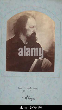 Art inspired by Alfred, Lord Tennyson, 1865, Albumen silver print from glass negative, Image: 22.9 x 18.4 cm (9 x 7 1/4 in.), rounded top, Photographs, Julia Margaret Cameron (British (born India), Calcutta 1815–1879 Kalutara, Ceylon), A brilliant poet from an early age, Alfred, Classic works modernized by Artotop with a splash of modernity. Shapes, color and value, eye-catching visual impact on art. Emotions through freedom of artworks in a contemporary way. A timeless message pursuing a wildly creative new direction. Artists turning to the digital medium and creating the Artotop NFT Stock Photo