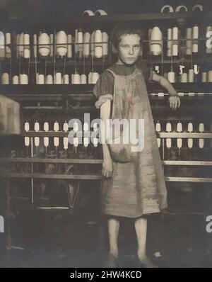 Art inspired by Addie Card, 12 years. Spinner in North Pownal Cotton Mill. Girls in mill say she is ten years. She admitted to me she was twelve; that she started during school vacation and now would 'stay'. Location: Vermont, August 1910, Gelatin silver print, Image: 24.4 x 19.3 cm (9, Classic works modernized by Artotop with a splash of modernity. Shapes, color and value, eye-catching visual impact on art. Emotions through freedom of artworks in a contemporary way. A timeless message pursuing a wildly creative new direction. Artists turning to the digital medium and creating the Artotop NFT Stock Photo