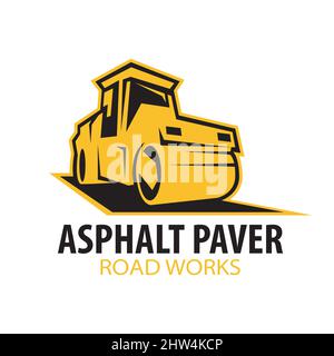 Vector logo of asphalt paver, road works Stock Vector