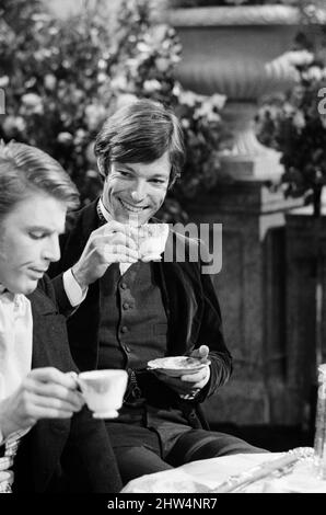 Richard Chamberlain is to star in a BBC 2 colour production of the Henry James play 'The Portrait of a Lady'. His leading lady will be Suzanne Neve. Richard, who plays Ralph, is seen rehearsing in Edwardian costume at the BBC studios. 8th December 1967. Stock Photo