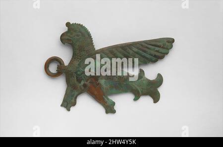 Art inspired by Belt ornament in the form of a bird demon, Iron Age III, ca. late 8th–7th century B.C., Urartu, Urartian, Bronze, 3.23 x 4.57 in. (8.2 x 11.61 cm), Metalwork-Ornaments, Classic works modernized by Artotop with a splash of modernity. Shapes, color and value, eye-catching visual impact on art. Emotions through freedom of artworks in a contemporary way. A timeless message pursuing a wildly creative new direction. Artists turning to the digital medium and creating the Artotop NFT Stock Photo