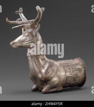 Art inspired by Vessel terminating in the forepart of a stag, Hittite Empire, ca. 14th–13th century B.C., Central Anatolia, Hittite, Silver, gold inlay, H. 18 cm, Metalwork-Vessels, By 1700 B.C., people speaking Hittite—an Indo-European language—had founded a capital at Bogazköy (, Classic works modernized by Artotop with a splash of modernity. Shapes, color and value, eye-catching visual impact on art. Emotions through freedom of artworks in a contemporary way. A timeless message pursuing a wildly creative new direction. Artists turning to the digital medium and creating the Artotop NFT Stock Photo