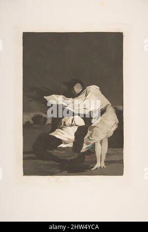 Art inspired by Plate 36 from 'Los Caprichos: A bad night (Mala noche.), ca. 1797–99, Etching and burnished aquatint, Plate: 8 7/16 x 5 7/8 in. (21.5 x 15 cm), Prints, Goya (Francisco de Goya y Lucientes) (Spanish, Fuendetodos 1746–1828 Bordeaux, Classic works modernized by Artotop with a splash of modernity. Shapes, color and value, eye-catching visual impact on art. Emotions through freedom of artworks in a contemporary way. A timeless message pursuing a wildly creative new direction. Artists turning to the digital medium and creating the Artotop NFT Stock Photo