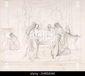 Art inspired by Scene from Ancient History: Cup Offered to an Invalid, n.d., Black chalk, 9 7/16 x 11 1/2 in. (24 x 29.2 cm.), Drawings, Jacques Louis David (French, Paris 1748–1825 Brussels, Classic works modernized by Artotop with a splash of modernity. Shapes, color and value, eye-catching visual impact on art. Emotions through freedom of artworks in a contemporary way. A timeless message pursuing a wildly creative new direction. Artists turning to the digital medium and creating the Artotop NFT Stock Photo