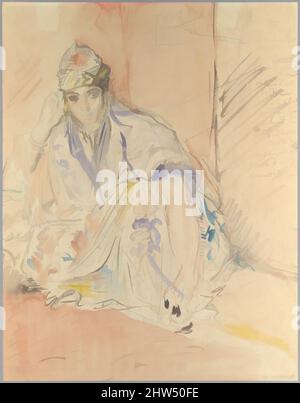 Art inspired by Jewish Woman of Algiers Seated on the Ground, ca. 1846, Watercolor over graphite on wove paper (trimmed and laid down on blue wove paper), Sheet: 11 3/4 x 9 1/8 in. (29.8 x 23.2cm), Drawings, Théodore Chassériau (French, Le Limon, Saint-Domingue, West Indies 1819–1856, Classic works modernized by Artotop with a splash of modernity. Shapes, color and value, eye-catching visual impact on art. Emotions through freedom of artworks in a contemporary way. A timeless message pursuing a wildly creative new direction. Artists turning to the digital medium and creating the Artotop NFT Stock Photo