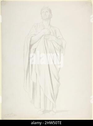 Art inspired by Study of an Apostle, for the painting of the Ascension in Saint-Germain-des-Pres, Paris (1839-1863), 1822–64, Graphite, 11 1/16 x 8 9/16 in. (28.1 x 21.8cm), Drawings, Classic works modernized by Artotop with a splash of modernity. Shapes, color and value, eye-catching visual impact on art. Emotions through freedom of artworks in a contemporary way. A timeless message pursuing a wildly creative new direction. Artists turning to the digital medium and creating the Artotop NFT Stock Photo