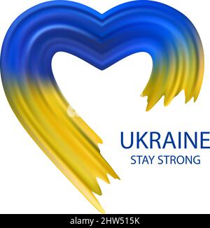 Ukraine flag in heart with brush stroke style isolated on white background. Vector illustration Stock Vector