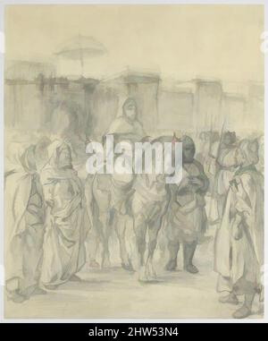 Art inspired by Study for 'The Sultan of Morocco and His Entourage', by 1845, Graphite, squared in white chalk, on beige paper, Sheet: 23 1/2 × 19 9/16 in. (59.7 × 49.7 cm), Drawings, Eugène Delacroix (French, Charenton-Saint-Maurice 1798–1863 Paris, Classic works modernized by Artotop with a splash of modernity. Shapes, color and value, eye-catching visual impact on art. Emotions through freedom of artworks in a contemporary way. A timeless message pursuing a wildly creative new direction. Artists turning to the digital medium and creating the Artotop NFT Stock Photo
