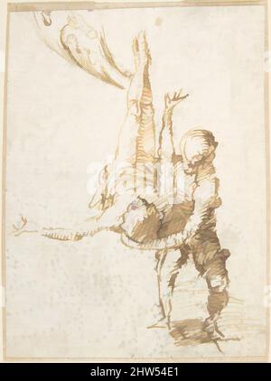 Art inspired by Scene of Martyrdom (Crucifixion of Saint Peter?) (recto); Fragment of Design for Ornamental Border (verso), 17th century, Pen and light brown ink over traces of black chalk. On ivory paper, 3-7/8 x 2-13/16 in. (9.8 x 7.2 cm), Drawings, Anonymous, Spanish, School of, Classic works modernized by Artotop with a splash of modernity. Shapes, color and value, eye-catching visual impact on art. Emotions through freedom of artworks in a contemporary way. A timeless message pursuing a wildly creative new direction. Artists turning to the digital medium and creating the Artotop NFT Stock Photo