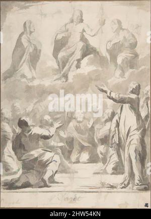 Art inspired by The Risen Christ between the Virgin and St. Joseph, Appearing to St. Peter and other Apostles, Brush and brown wash, over graphite., 6 5/8 x 4 7/8 in. (16.9 x 12.4 cm), Drawings, Jean Daret (French, Brussels 1613/15–1668 Aix-en-Provence, Classic works modernized by Artotop with a splash of modernity. Shapes, color and value, eye-catching visual impact on art. Emotions through freedom of artworks in a contemporary way. A timeless message pursuing a wildly creative new direction. Artists turning to the digital medium and creating the Artotop NFT Stock Photo