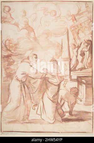 Art inspired by Saint Francis Meeting Saint Dominic, 1699–1783, Red chalk on off-white paper., 11-3/8 x 8 in. (28.9 x 20.3 cm), Drawings, Francisco Vieira de Mattos (Il Lusitano) (Portuguese, Lisbon 1699–1783 Lisbon, Classic works modernized by Artotop with a splash of modernity. Shapes, color and value, eye-catching visual impact on art. Emotions through freedom of artworks in a contemporary way. A timeless message pursuing a wildly creative new direction. Artists turning to the digital medium and creating the Artotop NFT Stock Photo