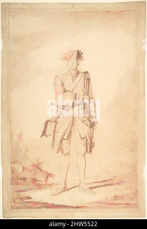 Art inspired by Standing Soldier: Garde Française, 18th century, Red chalk over traces of graphite, 9 7/16 x 6 5/16 in. (24 x 16 cm), Drawings, Charles Dominique Joseph Eisen (French, Valenciennes 1720–1778 Brussels), Until 1983, this drawing was thought to be by Antoine Watteau. We, Classic works modernized by Artotop with a splash of modernity. Shapes, color and value, eye-catching visual impact on art. Emotions through freedom of artworks in a contemporary way. A timeless message pursuing a wildly creative new direction. Artists turning to the digital medium and creating the Artotop NFT Stock Photo