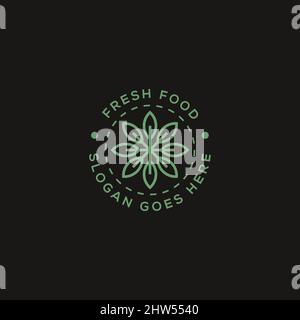simple outline fresh food logo design badge, nature food logo creative design vectors Stock Vector