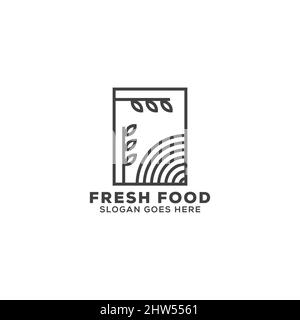 simple outline fresh food logo design inspiration, organic food logo creative design vectors template Stock Vector