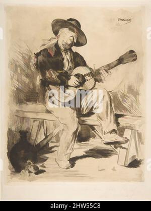 Art inspired by The Spanish Singer (Le Guitarrero), 1861–62, Etching and bitten tone on laid paper, second state of six (before the first edition of 1862), plate: 12 1/8 x 9 5/8 in. (30.8 x 24.4 cm), Prints, Édouard Manet (French, Paris 1832–1883 Paris, Classic works modernized by Artotop with a splash of modernity. Shapes, color and value, eye-catching visual impact on art. Emotions through freedom of artworks in a contemporary way. A timeless message pursuing a wildly creative new direction. Artists turning to the digital medium and creating the Artotop NFT Stock Photo