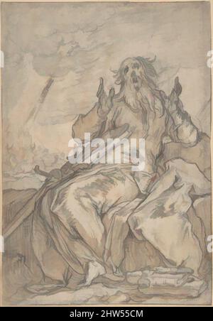 Art inspired by Saint Paul Seated, with his Conversion in the Background; Verso: Figure Sketch, late 16th–mid-17th century, Black chalk, brush and brown and gray wash, red chalk, heightened with white gouache; incised for transfer (?); framing line in pen and black ink, 9 5/16 x 6 1/2, Classic works modernized by Artotop with a splash of modernity. Shapes, color and value, eye-catching visual impact on art. Emotions through freedom of artworks in a contemporary way. A timeless message pursuing a wildly creative new direction. Artists turning to the digital medium and creating the Artotop NFT Stock Photo