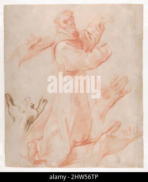 Art inspired by Studies for a Figure of Saint Francis Kneeling in a Three-Quarter View and for His Hands (recto); Studies for a Figure of Saint Francis Kneeling in Profile (verso), 1583–85, Red chalk with white chalk highlights, pen and brown ink (recto); red chalk (verso), sheet: 13 1, Classic works modernized by Artotop with a splash of modernity. Shapes, color and value, eye-catching visual impact on art. Emotions through freedom of artworks in a contemporary way. A timeless message pursuing a wildly creative new direction. Artists turning to the digital medium and creating the Artotop NFT Stock Photo