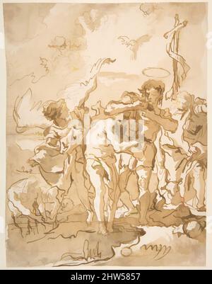 Art inspired by The Baptism of Christ, 1727–1804, Pen and brown ink, brush and brown wash, 10 1/8 x 7 13/16in. (25.7 x 19.8cm), Drawings, Giovanni Domenico Tiepolo (Italian, Venice 1727–1804 Venice, Classic works modernized by Artotop with a splash of modernity. Shapes, color and value, eye-catching visual impact on art. Emotions through freedom of artworks in a contemporary way. A timeless message pursuing a wildly creative new direction. Artists turning to the digital medium and creating the Artotop NFT