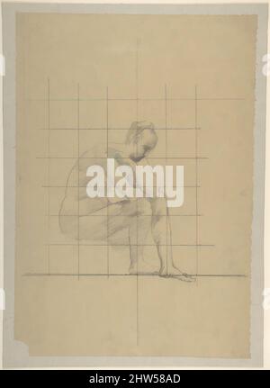 Art inspired by Seated Figure: Study for “A Vision of Antiquity”, 1883–85, Fabricated black crayon, squared, 14 5/8 x 10 1/4 in. (37.2 x 26 cm), Drawings, Pierre Puvis de Chavannes (French, Lyons 1824–1898 Paris), The flattening and simplification of form in this drawing is in keeping, Classic works modernized by Artotop with a splash of modernity. Shapes, color and value, eye-catching visual impact on art. Emotions through freedom of artworks in a contemporary way. A timeless message pursuing a wildly creative new direction. Artists turning to the digital medium and creating the Artotop NFT Stock Photo