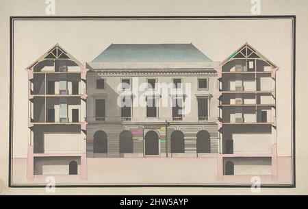 Art inspired by Design for the Collège de France, Paris: Elevation of Court Front with Traverse Sections Through Side Court Wings, ca. 1772, Pen and black ink, gray, pink, blue and brown wash, 12 13/16 x 19 3/16 in. (32.5 x 48.8 cm), Jean François Chalgrin (French, Paris 1739–1811 Paris, Classic works modernized by Artotop with a splash of modernity. Shapes, color and value, eye-catching visual impact on art. Emotions through freedom of artworks in a contemporary way. A timeless message pursuing a wildly creative new direction. Artists turning to the digital medium and creating the Artotop NFT Stock Photo