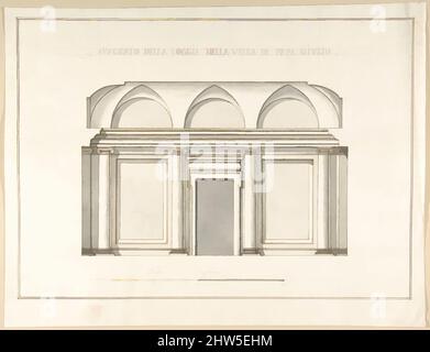 Art inspired by Section of the Loggia in the Villa of Pope Julius III., 1710–27, Pen and brown ink, brush and gray wash, over ruling in graphite, 12-1/4 x 15-7/8 in. (31.1 x 40.4 cm), Drawings, Pietro Paolo Coccetti (Cocchetti) (Italian, documented Rome, 1710–1727, Classic works modernized by Artotop with a splash of modernity. Shapes, color and value, eye-catching visual impact on art. Emotions through freedom of artworks in a contemporary way. A timeless message pursuing a wildly creative new direction. Artists turning to the digital medium and creating the Artotop NFT Stock Photo