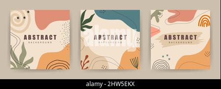 Set of abstract shapes backgrounds. Hand drawn various geometric objects and doodle elements. Vector illustration in trendy boho style Stock Vector