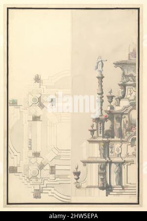 Art inspired by Half Elevation and Half Plan for a Catafalque for Maximilian, Elector of Bavaria, probably Maximilian II Emanuel (1662-1726), 1696–1756, Pen, brown ink and gray wash over black chalk, 18-7/8 x 13 in. (47.9 x 33.0 cm), Drawings, Workshop of Giuseppe Galli Bibiena (, Classic works modernized by Artotop with a splash of modernity. Shapes, color and value, eye-catching visual impact on art. Emotions through freedom of artworks in a contemporary way. A timeless message pursuing a wildly creative new direction. Artists turning to the digital medium and creating the Artotop NFT Stock Photo